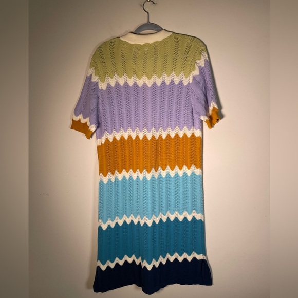 Heartloom Chevron Knit Laurent Beach Cover-Up Dress Sz M Cotton Polo Collar - Picture 11 of 13